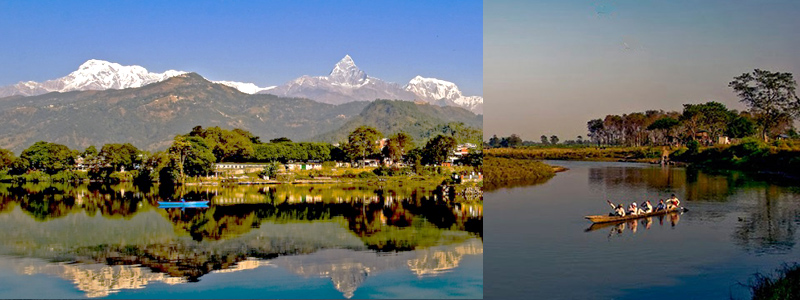 Lago Fewa y canoa en Chitwan
